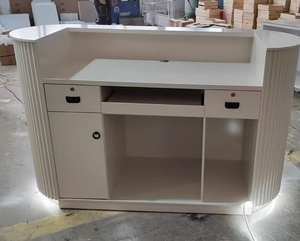New Best Selling Custom Wood Panel Design Modern Oval Front <b>Desk</b> Beauty Salon Hotel Checkout Nail Salon Reception <b>Table</b> Office - Product Image 6