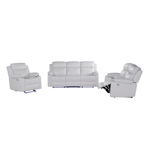 White Faux Leather Square Tufted <b>Modern</b> Reclining <b>Sofa</b> Set with LED Lights - Product Image 6