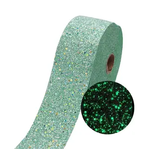 3 Inch Kerst Glow In De Donkere Vinyl Lederen Glitter Lint Voor Haar Strik