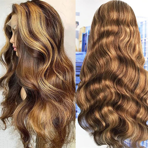 Perruque Highlight en Cheveux Humains Ondulés Marron avec Mèches Blond Miel, Perruques Frontales en Dentelle Sans Colle pour Femmes Noires, Prêtes à Porter - Product Image 2
