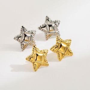 Pendientes de Estrella de Cinco Puntas Estilo Retro Francés, Chapados en Oro, con Circonita Cúbica de Corte Princesa, de Acero Inoxidable para Mujer - Product Image 4