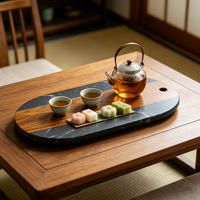 Plateau de service ovale de luxe en marbre noir et bois d'acacia poli, écologique, 100 pièces, vente chaude