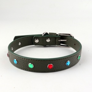 Lujo Rhinestone Bling Diseñador Vegan Cuero Collares para mascotas Nombre personalizado Collares para perros - Product Image 5