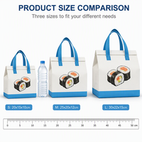 Sac isotherme réutilisable en non-tissé blanc et bleu à imprimé sushi, avec dessus à rabat, pour le déjeuner