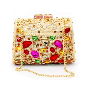 Newest Gold Shape Saddle Women Crystal Evening Clutch Bag Fashion Novelty Designer Barrel Case Metal Shoulder Handbag