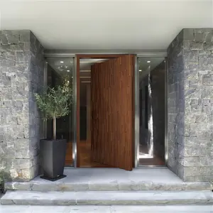 High-end Villa Composite Wood Exterior Door Black Walnut Single Entry Pivot Door Left Hand Inswing