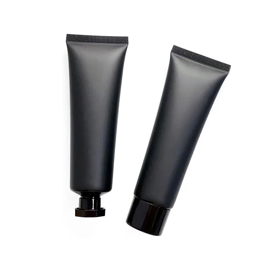 50ml Black Matte Plastic Packaging Tube Cosmetic Hair Gel Body Cream Tube Facial Cleanser Soft PE Tube with Different Lids