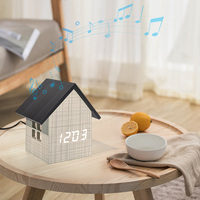 EMAF Mesita de noche Niños Promoción Regalo Digital Casa Forma Escritorio Alarma Mañana Madera Led Escritorio Calendario Madera Noche Luz Reloj
