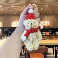 Porte-clés ours en peluche doux de 16 cm, mini-poupée avec écharpe, thème Noël, animal en peluche tendance, cadeau pour les fêtes