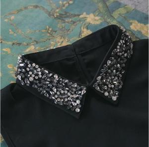 Diseños de <span class=keywords><strong>Cuello</strong></span> de <span class=keywords><strong>Camisa</strong></span> Falsa Negra con Cuentas de Cristal de Lujo Hechos a Mano - Product Image 2