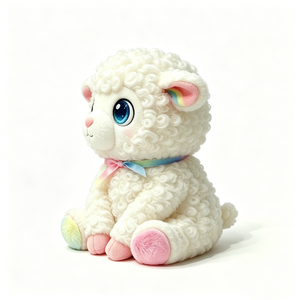 Peluche d'agneau blanc bouclé personnalisable avec accents arc-en-ciel et ruban pastel pour enfants - Product Image 1