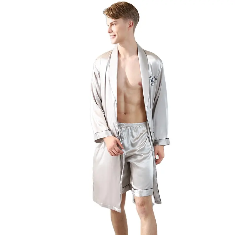 Custom Soft Satin Pyjamas Sets Shorts Male Sexy Homewear Long Sleeve Sleepwear Photo Men Silk Pajamas Robes Sets