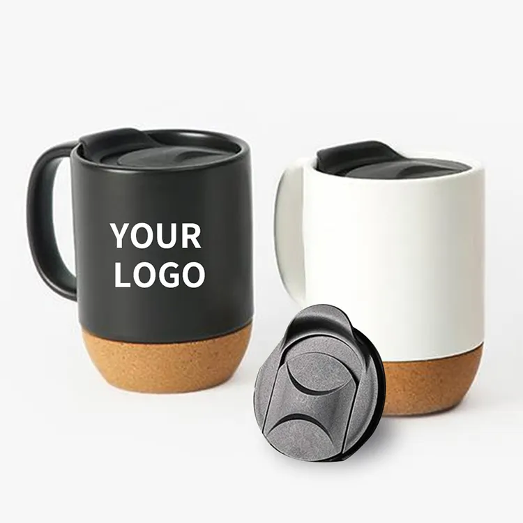 Cork Bottom Travel Mug Pp Lid Custom 15oz White Coffee Cup Matte Ceramic Mug With Cork Base