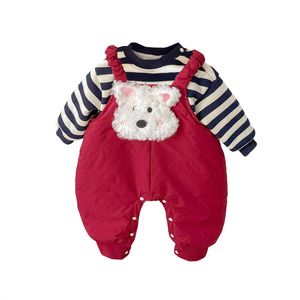 Conjunto de dos piezas para bebés y niños pequeños, otoño-invierno: camiseta de forro polar con peto de algodón grueso, estilo nuevo 2025 para exteriores - Product Image 5