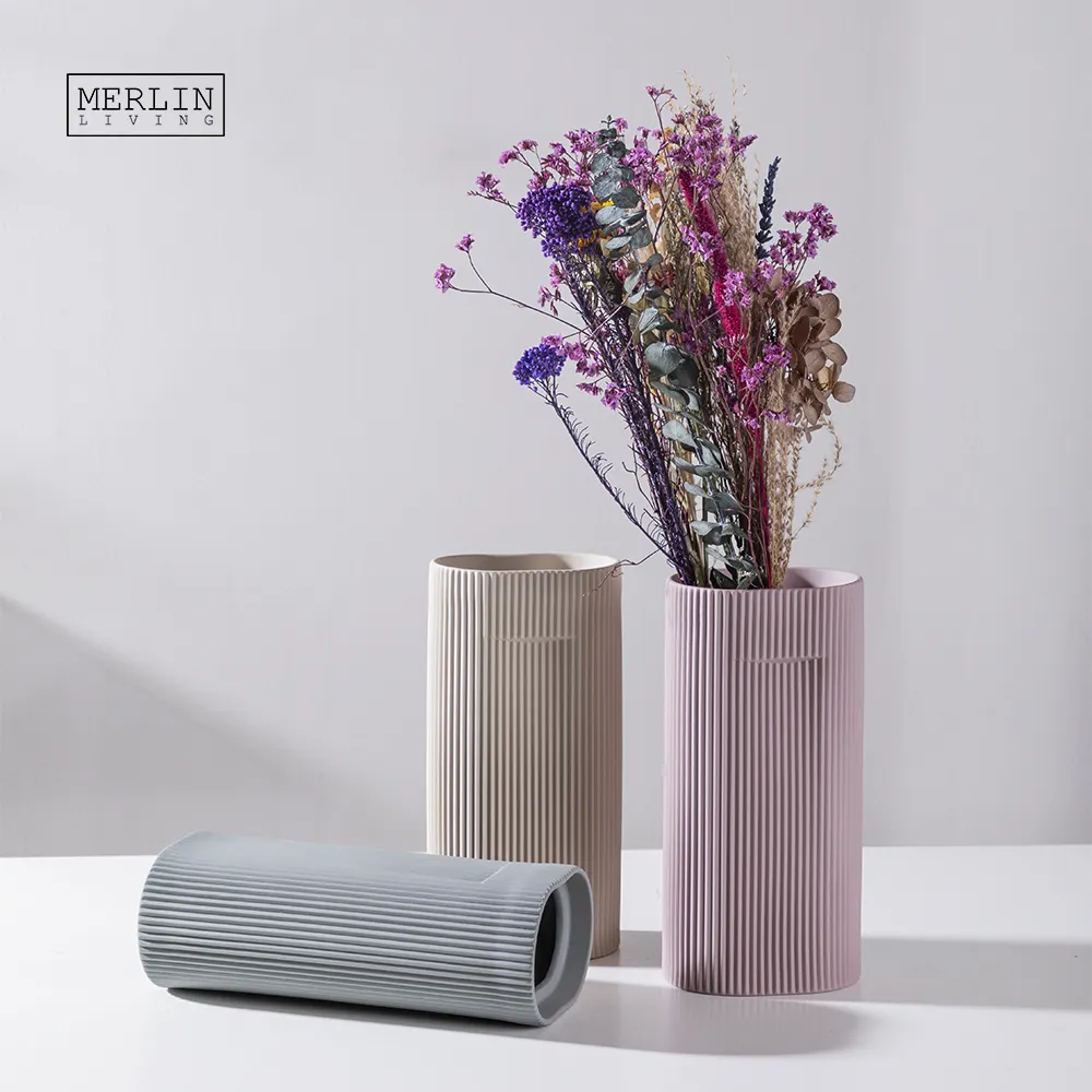 Merlin Living botella de flores de rayas verticales nórdicas arte moderno minimalista gracia adorno de escritorio decoración del hogar con jarrón de suelo
