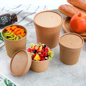 Tazón de Papel para Comida para Llevar, Envase para Ensalada de Frutas, Contenedor de Papel Kraft para Comida Rápida con Tapa de Plástico, Sin <span class=keywords><strong>Reseñas</strong></span> Aún - Product Image 1
