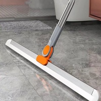Balai à franges avec manche en plastique et acier Balai à eau Grattoir Outil de nettoyage de salle de bain pour sols et murs Utilisation en cuisine