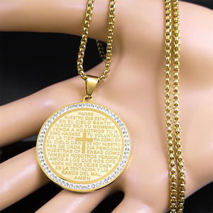 Collier Prière du Seigneur Croix de <span class=keywords><strong>Dieu</strong></span> Verset Biblique Espagnol <span class=keywords><strong>pour</strong></span> Femmes Hommes Acier Inoxydable Chaîne Jésus Bijoux Collier Hombre - Product Image 3