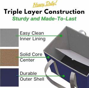 Heavy Duty Reusable Large Non-woven Grocery Bag <b>Foldable</b> Shopping <b>Cart</b> Organizer 3 Pack - Product Image 3