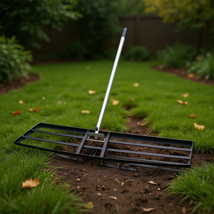 Râteau de nivellement de pelouse, dents en acier 10x48 pouces, manche réglable de 83,9 pouces, pour jardin, construction métallique - Product Image 2