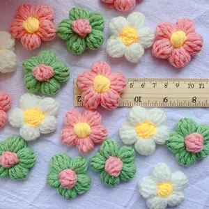 4.5cm Flower DIY Hand-knitted Puff Flower Milk Cotton Wool Hand Hook Flower Manual Clothing Accessory Shoes Hats Craft Supplies