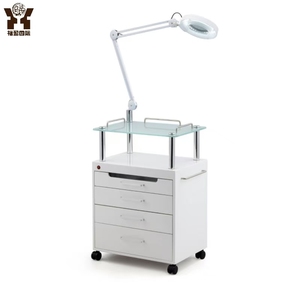 Carrito de Almacenamiento Multifuncional para Salón con 4 Cajones y Tapa de Vidrio, Carrito de Belleza Móvil con Ruedas para Manicura y Estudio de Pestañas - Product Image 1