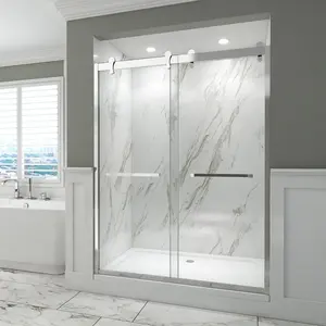 Bathroom Aluminium Frame Sliding 4pcs Glass Shower Door For Tub