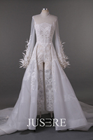 Jusere Fashion Dress Col Haut Manches Longues Belle Dentelle Appliques Combinaison Aline Robe De Mariée Robe De Mariée