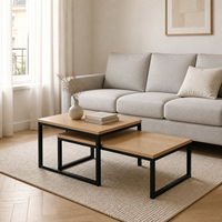 Table basse moderne Wayon réglable en hauteur, avec plateau en bois clair et structure en marbre noir, pour salon et bureau à domicile