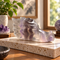 Sculpture en cristal de fluorite en forme de tête de dragon, pierre polie, pour décoration intérieure, collection, cadeau et vente en gros