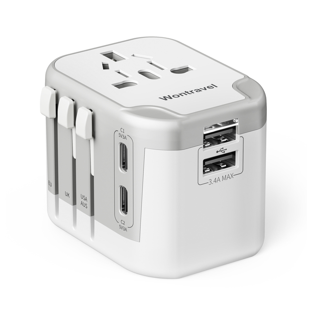 Wontravel Dual USB Type C 2 USB + 2 Type C Universal International Electrical Travel Adapter EU/UK/AU/US Plugs 100-240V