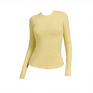 Camiseta de Yoga de Manga Larga para Mujer, Cuello Redondo, Ajustada, Tejida, Ropa Deportiva para Entrenamiento y Descanso - Product Image 4