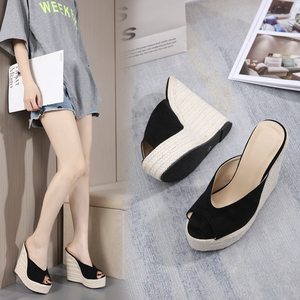 Zapatillas de Tacón de Cuña de Gamuza Exquisitas y Cómodas 2023, Zapatillas de Tacón de Cuña Tejidas a la Moda, Zapatos de Mujer con Tacón de Cuña - Product Image 2