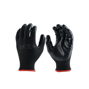 Custom Building Polyester <b>Knitted</b> Breathable Safety Work Nylon Nitrile Coated Palm Dipped Hand <b>Gloves</b> Size L for Industry - Product Image 1