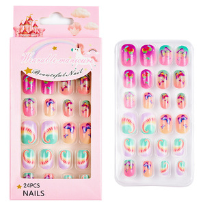 24 faux ongles artificiels à presser pour enfants, couvrance totale, pour petites filles, cadeau de festival, ensemble de faux ongles pour enfants - Product Image 5
