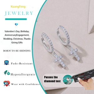 ต่างหูห้อยอัญมณี0.37CTW แบบมินิมอลสำหรับผู้หญิงต่างหูห่วงชุบทองคำขาวชุบเงิน925ของขวัญเครื่องประดับทางศาสนา - Product Image 2