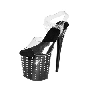 Tacones de aguja negros transparentes con diamantes y tiras, 20 cm, suela de goma, artículo popular de comercio electrónico internacional, envío rápido. - Product Image 3