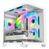 Boîtier PC de jeu et de bureau AntarcChill Mid Tower MicroATX en verre incurvé, vente en gros ODM OEM, petite table en verre trempé