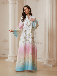 Vestido Abaya Floral con Degradado Hafizah para Mujer, Túnica Larga Musulmana con Pedrería, Manga Campana, Caftán Islámico, Jalabiya - Product Image 6