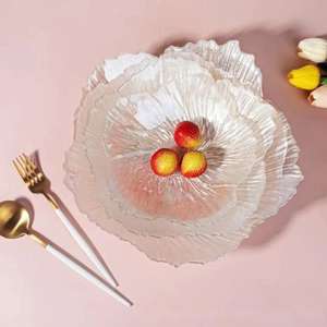 طبق شاي زجاجي فواكه كبير على الطراز الأوروبي متين بتصميم بسيط وعصري للوجبات الخفيفة والحفلات يعرض الزهور لغرفة المعيشة - Product Image 2