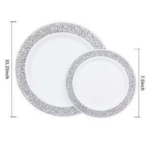 19 assiettes en plastique de luxe de 26 cm Ensemble d'assiettes jetables de couleur or <span class=keywords><strong>noir</strong></span> de fête - Product Image 6