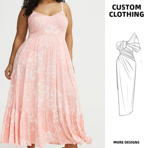 <span class=keywords><strong>Robe</strong></span> longue rose à fleurs grande taille pour <span class=keywords><strong>femme</strong></span>, bretelles spaghetti, style bohème à volants, pour l'été, pour femmes rondes, prix usine, personnalisation OEM - Product Image 2