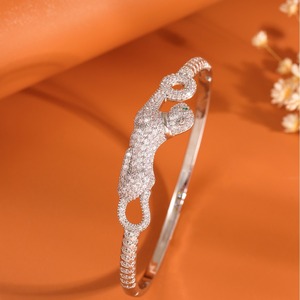 Leopard Head Full Zirconia <b>Bangle</b> Gold And White Micro Insert Plated <b>Copper</b> Women's Fashion Jewelry Gift Summer 2024 - Product Image 2