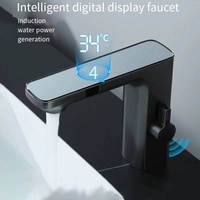 Robinet de lavabo intelligent gris anthracite avec affichage numérique, cartouche céramique, en laiton, monocommande, pour salle de bain et chambre