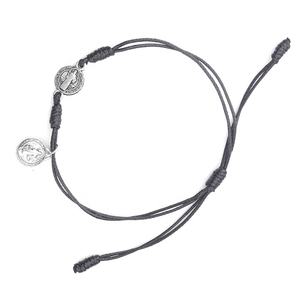 手工制作简单的黑色绳打结天主教手镯圣本尼迪克特奖章绳手镯 - Product Image 3