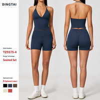 Ensemble de yoga Dingtai pour femme : débardeur rembourré à col halter en V profond et short taille haute sculptant pour l'entraînement et le fitness