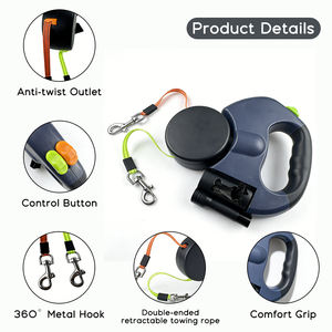 Correa Doble Ajustable para Dos Perros con Luz, Patrón Sólido, Retráctil, Accesorios Sostenibles para Mascotas - Product Image 2