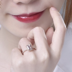 Venta al por mayor unisex plata morganita anillo Rosa chapado en oro Esmeralda corte compromiso halo para boda o fiesta - Product Image 6