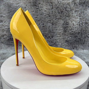 <span class=keywords><strong>Scarpe</strong></span> da Donna Autunnali per Matrimonio, Slip-On con Punta Tonda e Tacco a Spillo 12CM/10CM, <span class=keywords><strong>Suola</strong></span> Morbida in Gomma, Pelle Verniciata Gialla - Product Image 1