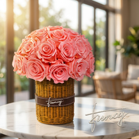 Décoration de table intérieure pour la Saint-Valentin, vase en rotin tressé, roses naturelles préservées, plantes éternelles faites à la main, longues